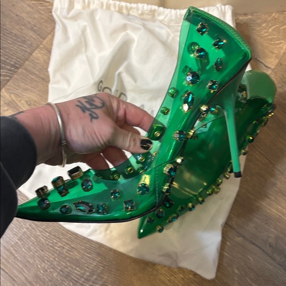 Good American Emerald Embellished Heels